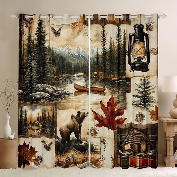 Castle Fairy Bear Wildlife Curtains Pack of 2 (42x84 Each),Vintage Cabin Curtains Blackout