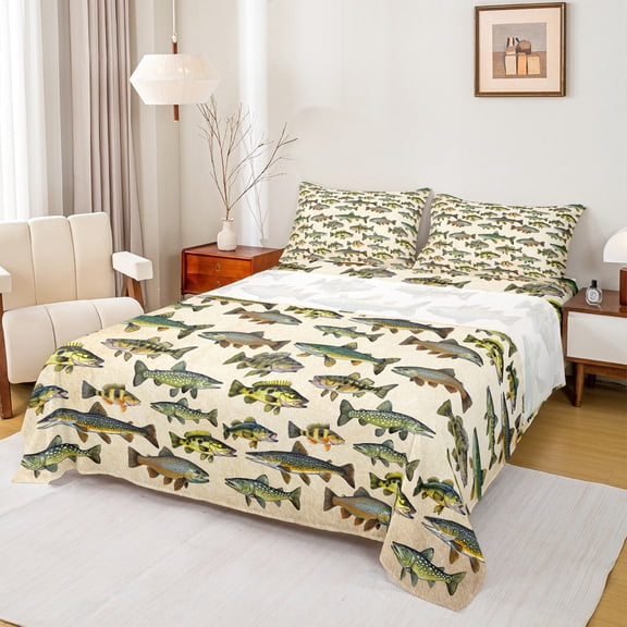 Castle Fairy Big Bass Fish Boy Twin Sheet Sets,Lake Life Bedding