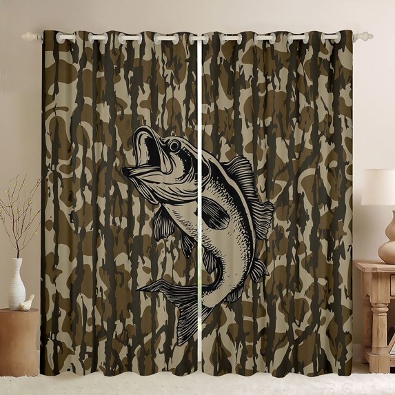 Castle Fairy Big Bass Fish Curtains Pack of 2 (42x84 Each),Camouflage Curtains Blackout
