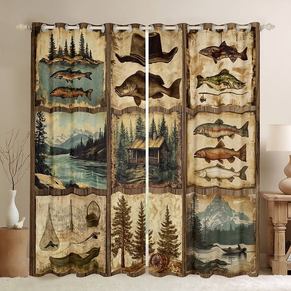 Castle Fairy Big Bass Fish Curtains Pack of 2 (42x84 Each),Fishing Curtains Blackout