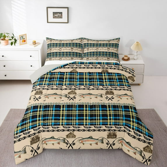 Castle Fairy 3-Piece Full Comforter Set with Bass Fish Plaid Design
