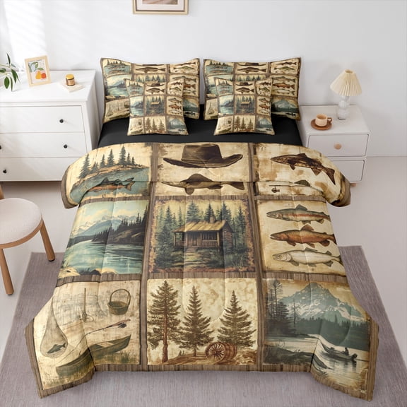 Castle Fairy Big Bass Fish Wildlife Bedding Comforter Set,Fishing Hunting Full Bedding Set