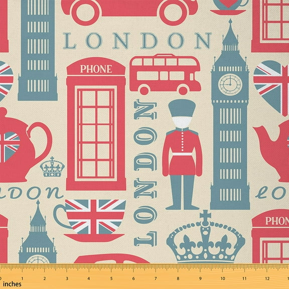 Castle Fairy The Big Ben Fabric by the Yard 1 Yard,Vintage England Home Decor Fabric by the Yard,Abstract Retro Room Decor Fabric by the Yard,Lightweight Room Decor