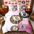 thumbnail image 1 of Castle Fairy Billiard Leopard Print Twin Bedding 7-Piece, Diamond Pattern Bedding Comforter Set, Pink Black Brown,Pink Reversible, 1 of 7