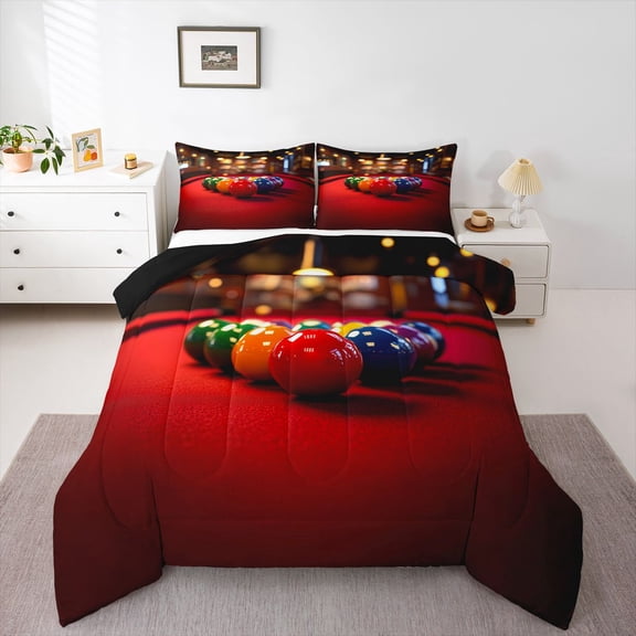Castle Fairy Billiards Game Queen Comforter Set,Ball Gamer Bedding Comforter Set