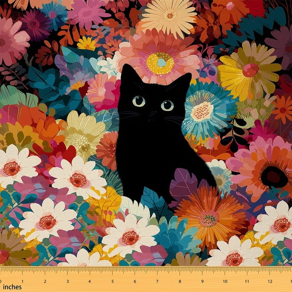 Castle Fairy Black Animal Fabric by the Yard 1 Yard,Vintage Flower Home Decor Fabric by the Yard,Cute Animal Room Decor Fabric by the Yard,Microfiber Kids Bedroom Decor