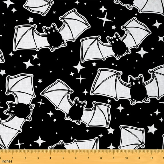 Castle Fairy Black Bats Fabric by the Yard 2 Yards for Kids,Black White Room Decor Fabric by the Yard,Happy Halloween Sewing Fabric,Ultra Soft Home Decor