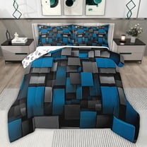 Castle Fairy Black Blue Grid Twin Comforter Sets,Futuristic Cubes Bedding Set