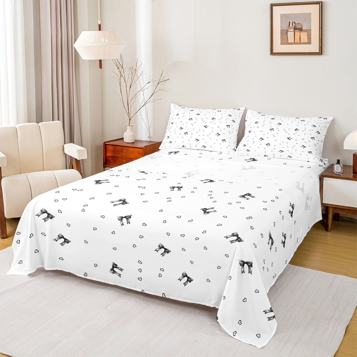 Castle Fairy Black Bow 4 Pieces Queen Sheet Sets for Teens,Love Heart ...