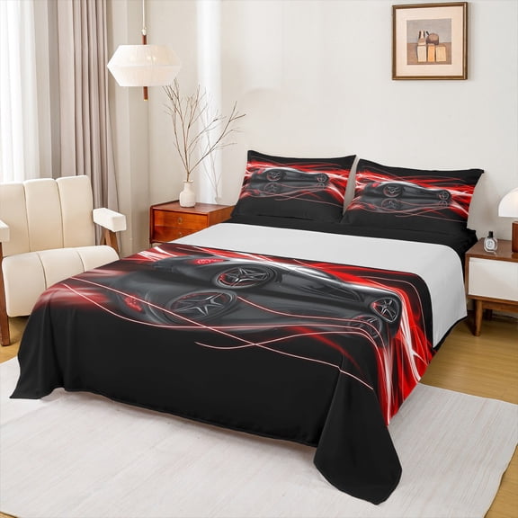 Castle Fairy Black Car Boy Bed Sheets,Extreme Sport King Sheets