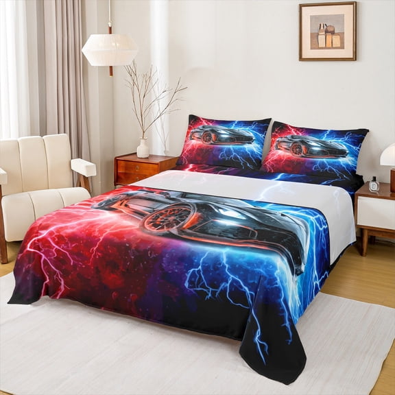 Castle Fairy Black Car Boy Queen Sheet Sets,Extreme Sport Bed Set