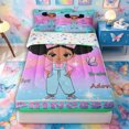 thumbnail image 1 of Castle Fairy Black Cartoon Girl Zipper Full Size Comforter Sets with Fitted Sheet and 2 Pillowcases,Dreamy Gradient Stars Print Zipper Bedding Set,Mint Green Peach Purple,4pcs, 1 of 6