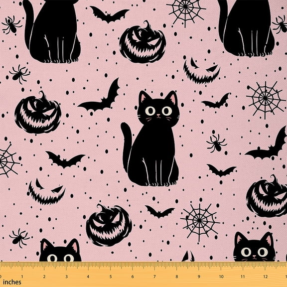Castle Fairy Black Cat Bat Fabric by the Yard 3 Yards,Spooky Animal Sewing Fabric,Happy Halloween Fabric for Sewing,Microfiber Bedroom Decor