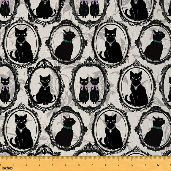 Castle Fairy Black Cat Fabric by the Yard 1 Yard,Exotic Style Home Decor Fabric by the Yard,Cartoon Animal Room Decor Fabric by the Yard,Super Cozy Animal Room Decor