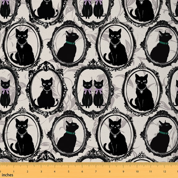 Castle Fairy Black Cat Fabric by the Yard 2 Yard,Exotic Style Sewing Fabric,Cartoon Animal Home Decor Fabric by the Yard,Super Cozy Animal Room Decor
