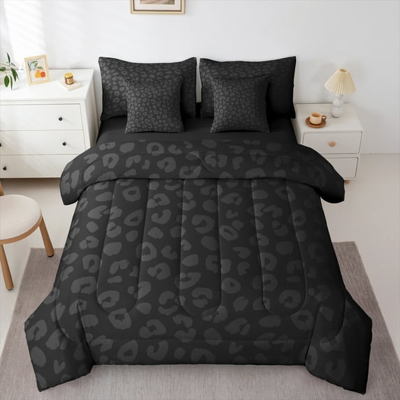 Castle Fairy Black Cheetah Print 7 Pieces Bedding Comforter Set for Men Women Children,Abstract Animal Print Full Bedding Set Lightweight,Fashion Modern Fitted Sheet Flat Sheet