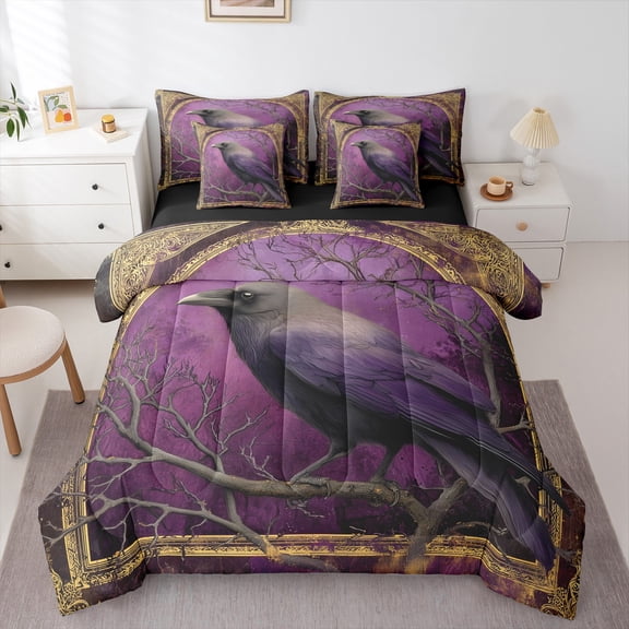 Castle Fairy Black Crow Bedding Comforter Set,Vintage Gothic Style King Bedding Sets