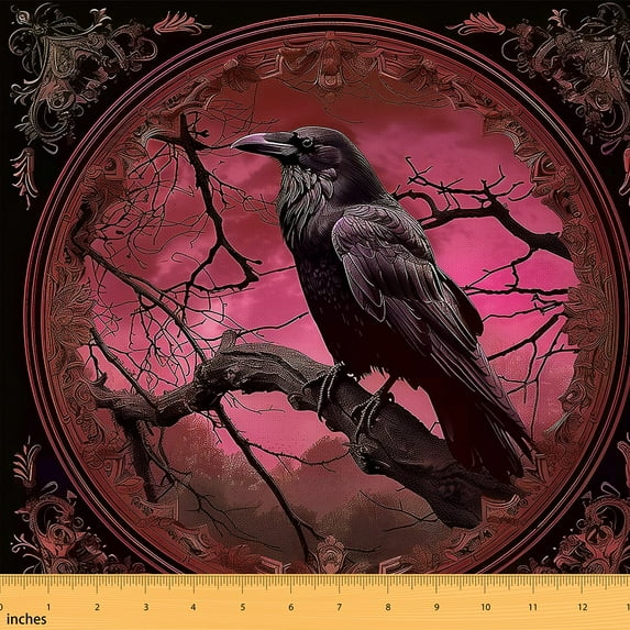 Castle Fairy Black Crow Fabric by the Yard 2 Yards for Teens,Tree Branches Room Decor Fabric by the Yard,Gothic Style Sewing Fabric,Ultra Soft Home Decor