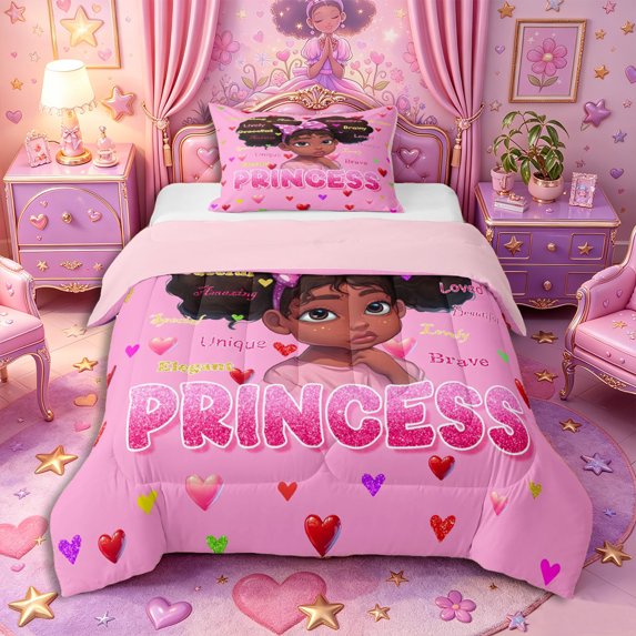 Castle Fairy Black Cute Princess Twin Comforter Sets 2pcs,Polka Dot Bow Art Bedding Set,Pink,Pink Reversible,1 Comforter and 1 Pillowcase