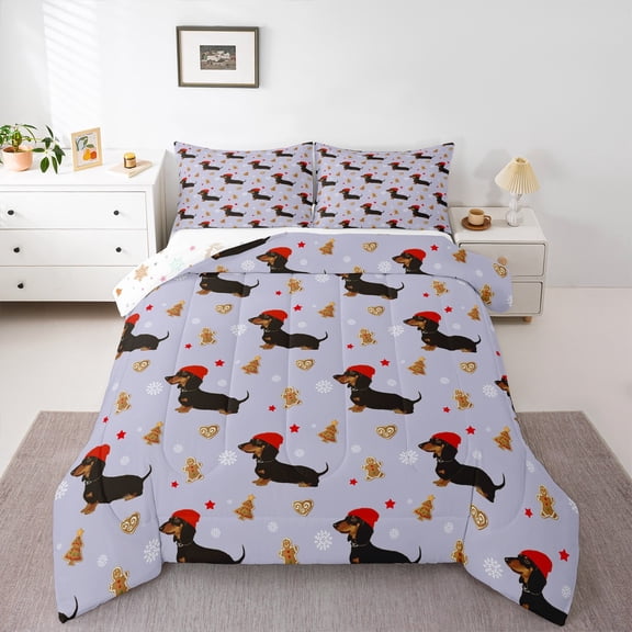 Castle Fairy Black Dachshund 3 Pieces Queen Comforter Set for Child Preppy Teens,Kawaii Dog Ultra Soft Bedding Sets,Merry Christmas Bedding Comforter Set,Luxury Bedroom Decor