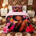thumbnail image 1 of Castle Fairy Black Girl Chic Floral Twin Comforter Sets 2pcs,Graffiti Splash Bedding Set,Pink Black,Grey Reversible,1 Comforter and 1 Pillowcase, 1 of 6