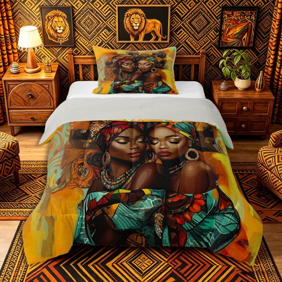 Castle Fairy Black Girls Twin Comforter Sets 2pcs,Abstract Swirl Background Design Bedding Set,Orange Teal Brown,Grey Reversible,1 Comforter and 1 Pillowcase