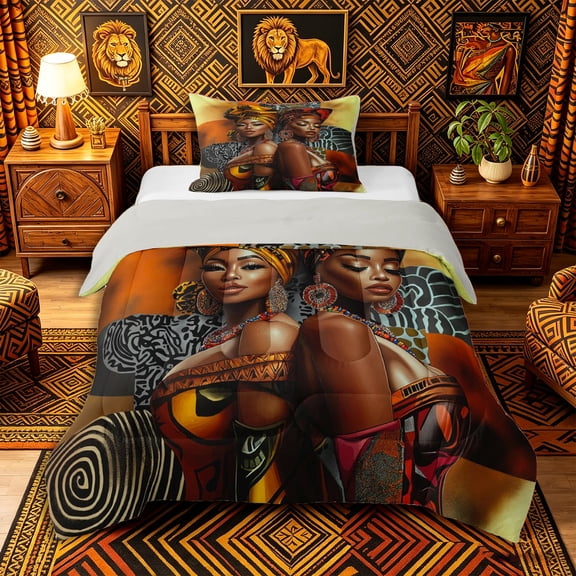 Castle Fairy Black Girls Twin Comforter Sets 2pcs,Geometric Block Pattern Style Bedding Set,Yellow Black Red,Grey Reversible,1 Comforter and 1 Pillowcase