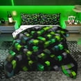 thumbnail image 1 of Castle Fairy Black Green Grid Twin Comforter Sets,Futuristic Cubes Bedding Set, 1 of 8