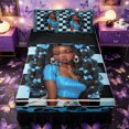 thumbnail image 1 of Castle Fairy Black Kawaii Princess With Bow Zipper Twin Comforter Sets with Fitted Sheet and 2 Pillowcases,Black Girl Checkerboard Pattern Zipper Bedding Set,Blue Black,Black Reversible,4-Piece, 1 of 6