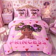 thumbnail image 1 of Castle Fairy Black Kawaii Princess Twin Bedding 7-Piece,Angel Heart Print Bedding Comforter Set,Pink,Pink Reversible, 1 of 7