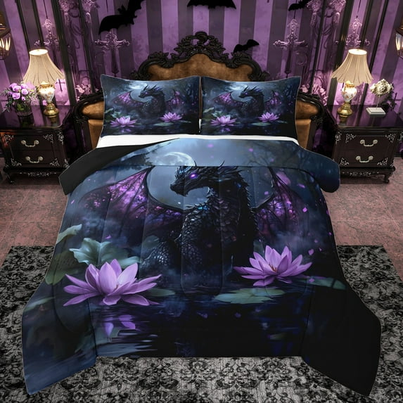 Castle Fairy Dragon Lotus Comforter Set, Full, 3-Piece