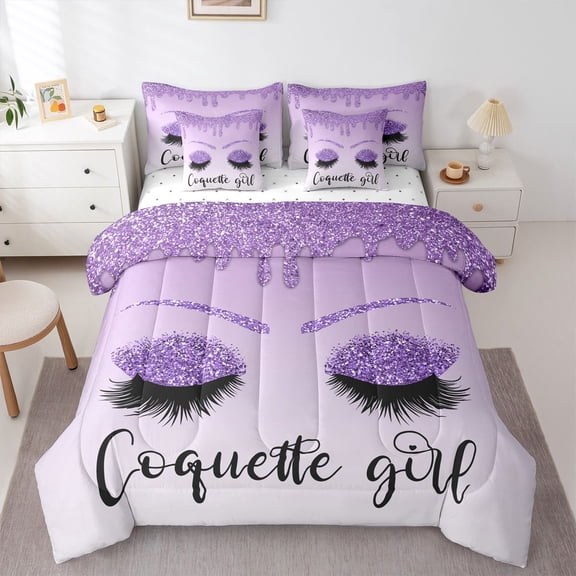 Castle Fairy Black Purple Eyelash Bedding Comforter Set,Dreamy Princess King Bedding Sets