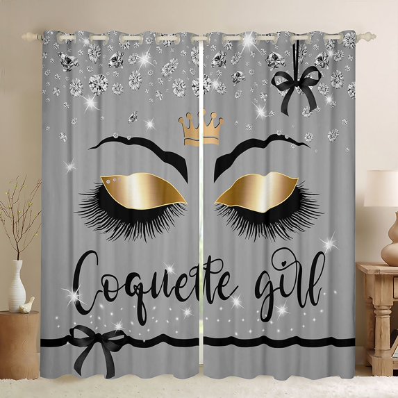Castle Fairy Black Purple Eyelash Curtains Pack of 2 (42x84 Each),Bow Curtains Blackout