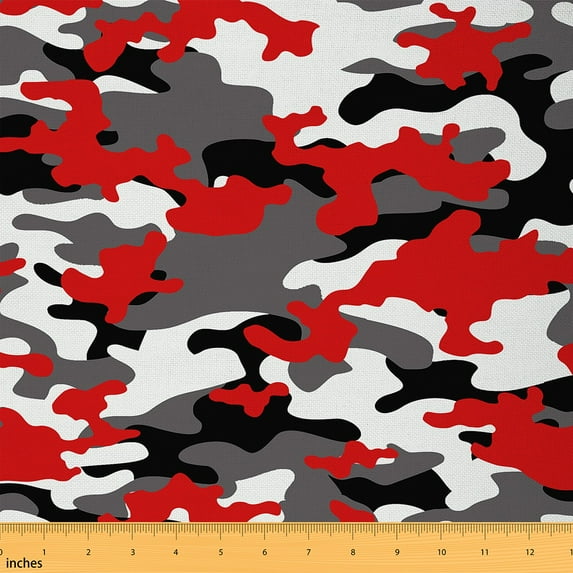 Castle Fairy Black Red Camouflage Fabric by the Yard 1 Yard,Home Decor Fabric by the Yard,Abstract Geometric Room Decor Fabric by the Yard,Breathable Camo Home Decor