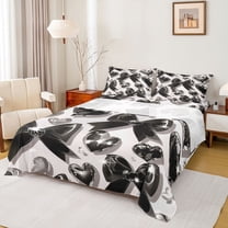 Castle Fairy Black Ribbon Bow Twin Sheet Sets 3pcs for Boys Girls,Kawaii Love Heart Print Twin Fitted Sheet Microfiber,Dreamy Princess Breathable Flat Sheet,Lightweight Room Decor