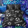 thumbnail image 1 of Castle Fairy Black Soccer Text Print Full Size Bedding Sets 7 Pieces, Minimalist Sport Ball Full Size Bed in a Bag,Black Reversible, 1 of 7