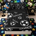 thumbnail image 1 of Castle Fairy Black Soccer Text Print Zipper Twin Comforter Sets with Fitted Sheet and 2 Pillowcases, Minimalist Sport Ball Zipper Bedding Set,4-Piece,Black Reversible, 1 of 6