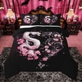 thumbnail image 1 of Castle Fairy Black White Dragon Full Size Comforter Sets,Cherry Blossom Bedding Sets, 1 of 8