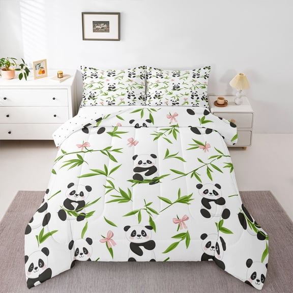 Castle Fairy Black White Panda Full Size Comforter Sets,Kawaii Bow Animal Bedding Sets
