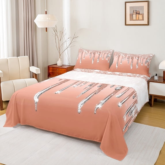 Castle Fairy Bling Crystal 3Pcs Twin Sheet Sets for Teens Women Men,Abstract Gradient Twin Fitted Sheet,Ombre Bling Glitter Breathable Flat Sheet,Luxury Bedroom Decor