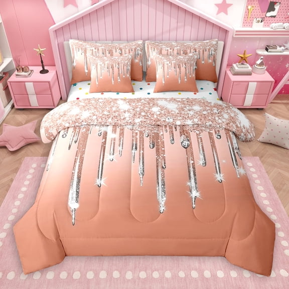 Castle Fairy Bling Crystal 7-Piece Twin Bedding Sets for Teens Women Men,Abstract Gradient Bedding Comforter Set,Ombre Bling Glitter Breathable Sheet Sets,Luxury Bedroom Decor