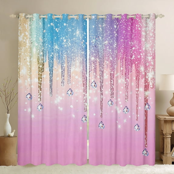 Castle Fairy Bling Crystal Black Out Curtains for Teens Women Men,Abstract Gradient Curtains Pack Of 2 (42X63 Each),Ombre Bling Glitter Bedroom Curtains,Luxury Bedroom Decor