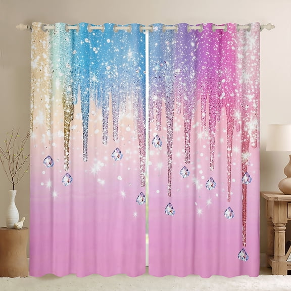 Castle Fairy Bling Crystal Curtains Pack Of 2 (42X84 Each) for Teens Women Men,Abstract Gradient Curtains Blackout,Ombre Bling Glitter Bedroom Curtains,Luxury Bedroom Decor