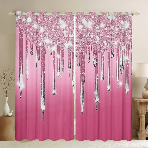 Castle Fairy Bling Crystal Curtains Pack Of 2 (42X84 Each) for Teens Women Men,Abstract Gradient Curtains Blackout,Ombre Bling Glitter Bedroom Curtains,Luxury Bedroom Decor