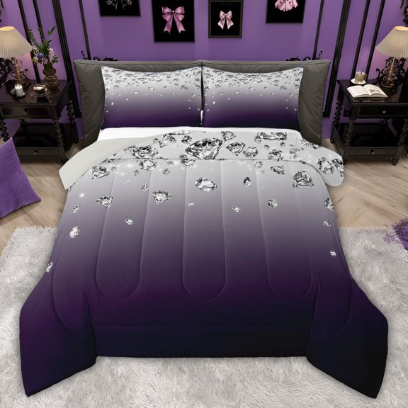 Castle Fairy Bling Crystal Full Size Comforter Sets,Abstract Gradient Bedding Sets