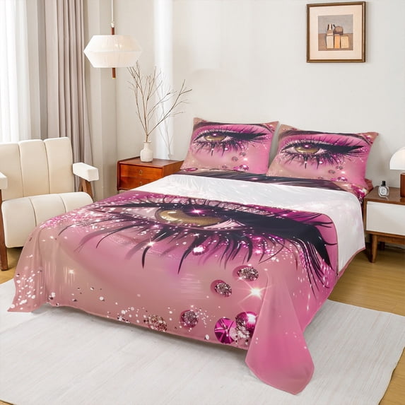 Castle Fairy Bling Eyelash Girl Full Size Sheets,Sparkling Crystal Bed Sheets