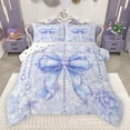 thumbnail image 1 of Castle Fairy 3-Piece Queen Blue Bow Comforter Set, Crystal Princess Floral Bedding, 1 of 8