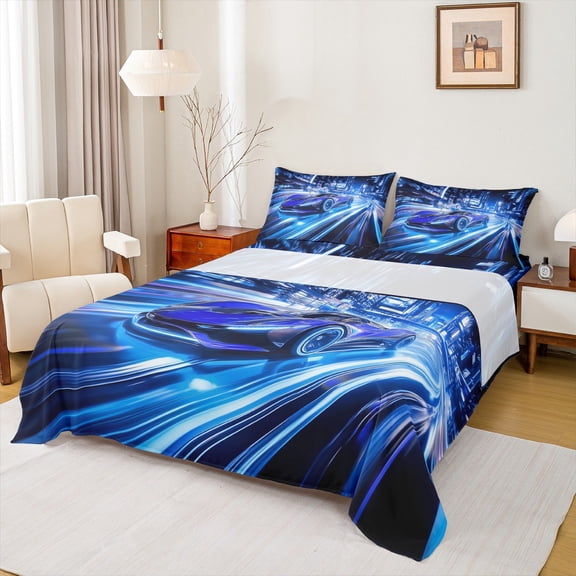 Castle Fairy Blue Car Boy Twin Sheet Sets,Extreme Sport Bedding