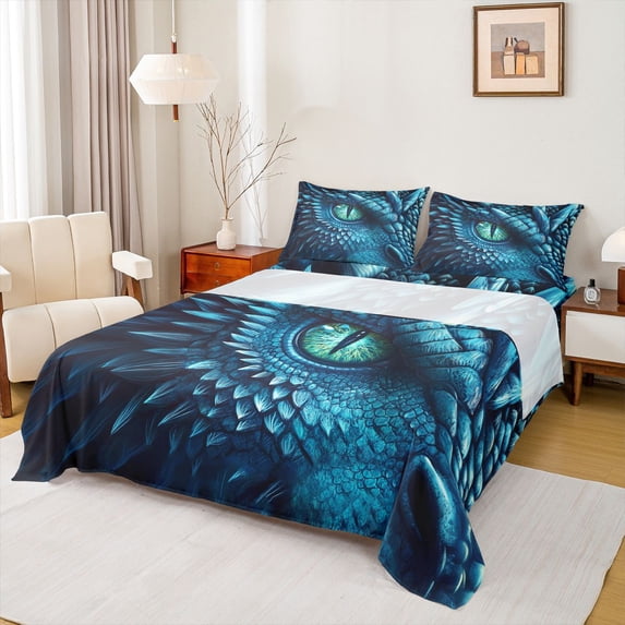 Castle Fairy Blue Dragon Twin Sheet Sets for Kids Children,Abstract Wildlife Bedding
