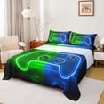 thumbnail image 1 of Castle Fairy Blue Green Video Game Full Size Sheets,Hexagon Gamepads Bed Sheets, 1 of 7